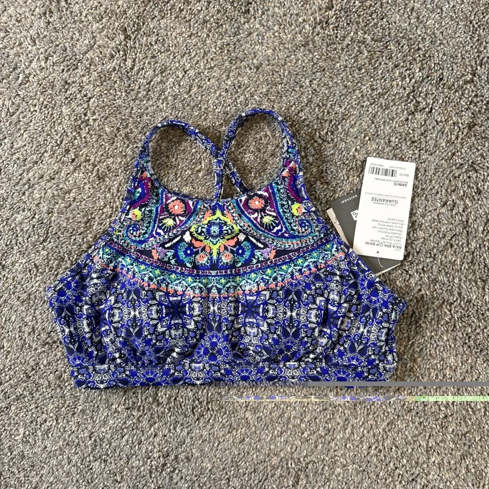 Athleta Baja Cup Bra Swim Bikini Top Women's Size 38‎ B/C Blue Boho Mosaic Print